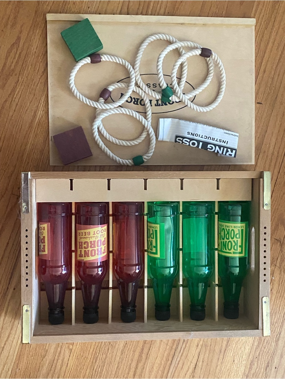 Wooden Bottle Ring Toss Game Set - Green and Red